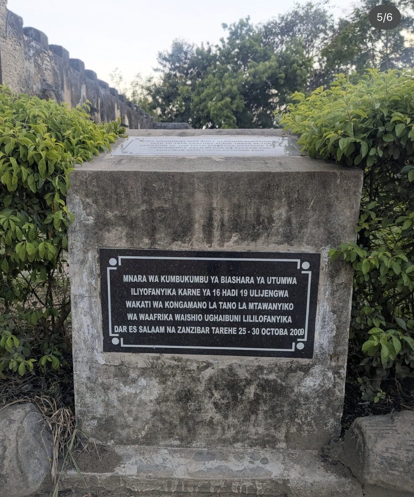A memorial plaque commemorating the 18th-19th century slave trade in Bagamoyo